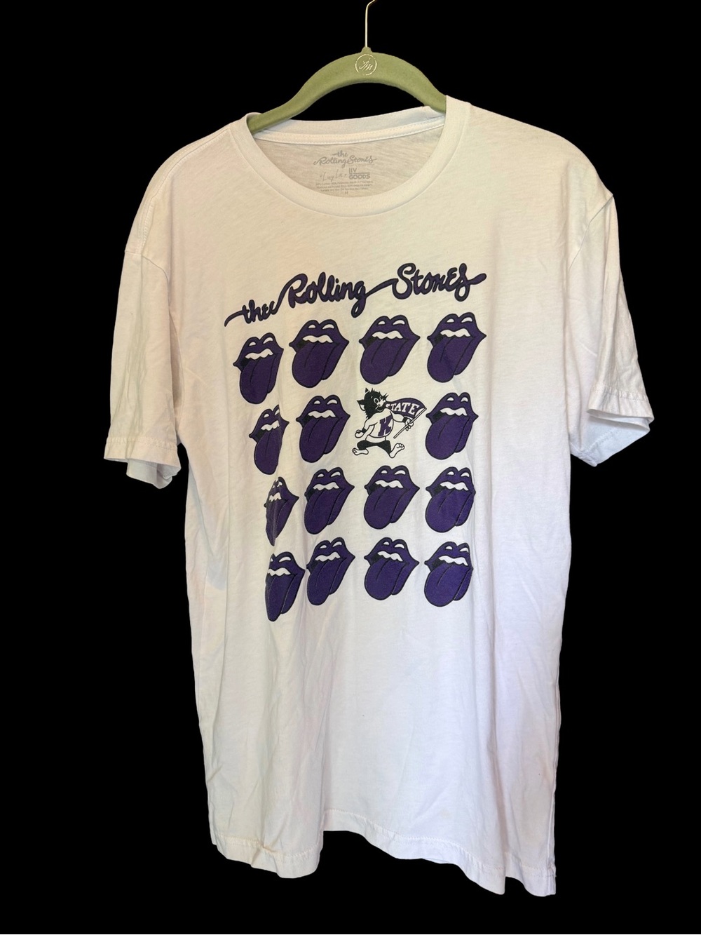 KState The Rolling Stones Themed White Short Sleeve Tee with Purple Tongue Grid